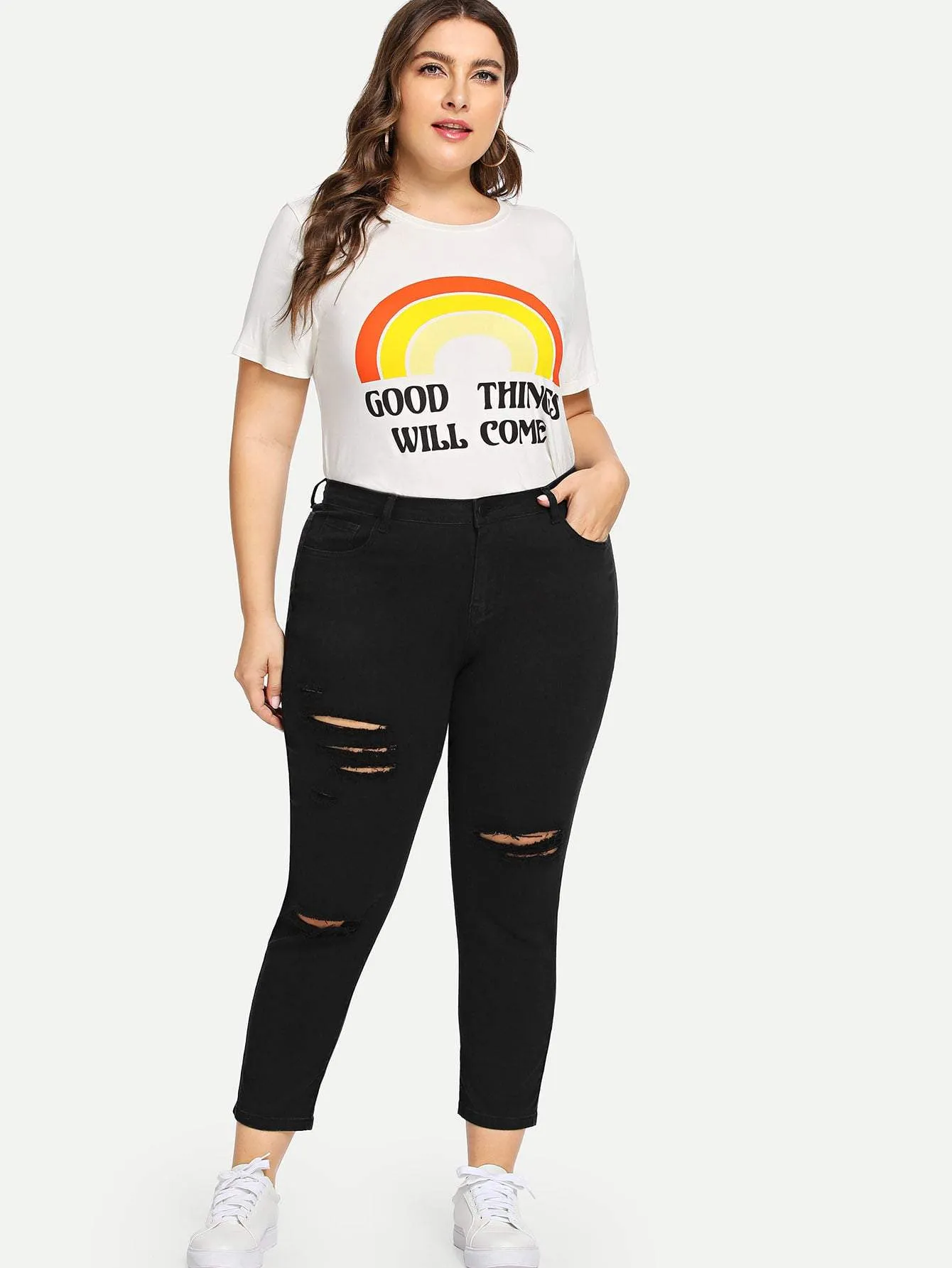 SHEIN Plus Ripped Detail Jeans