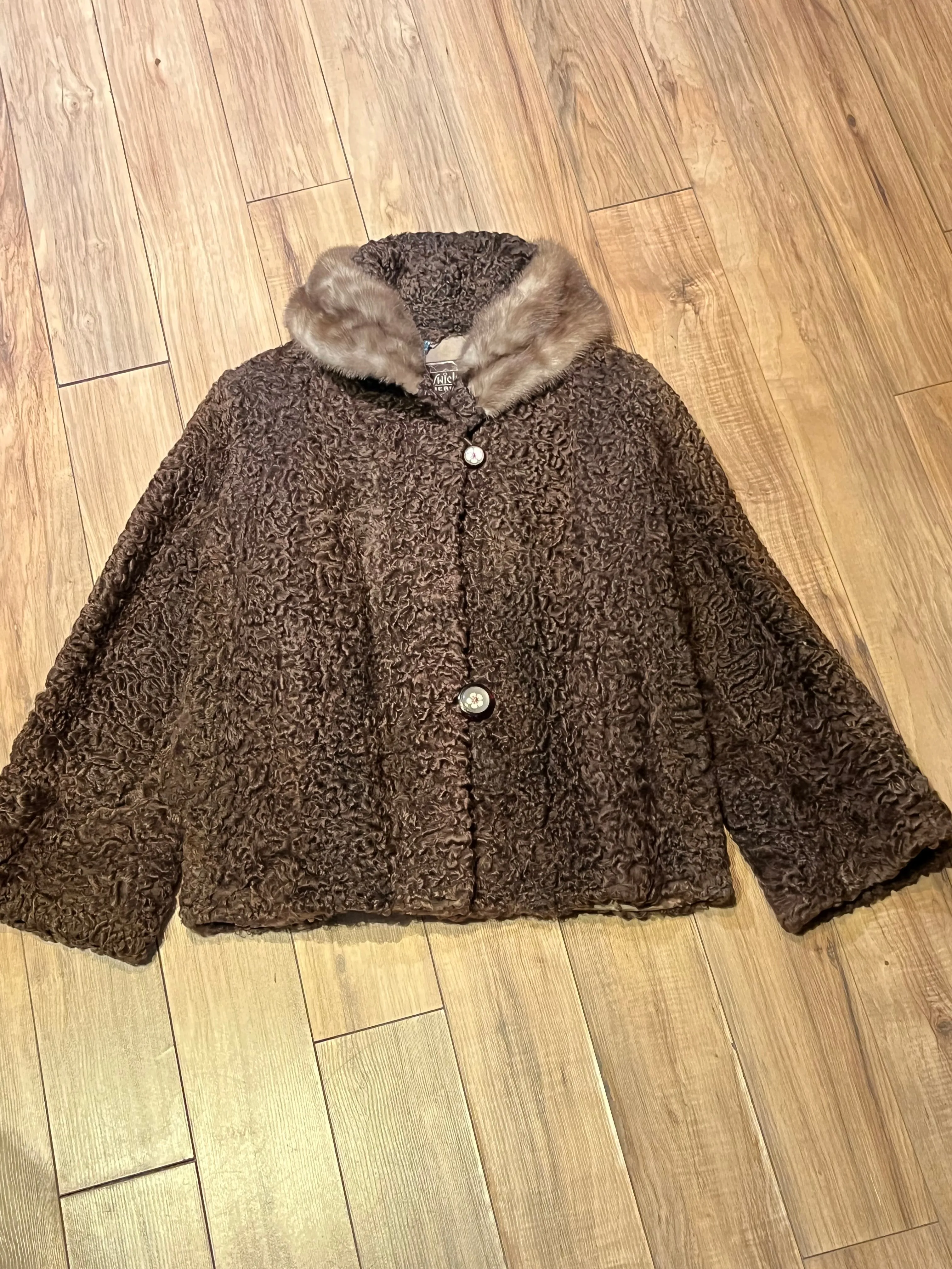 Vintage Brunswick Furriers Brown Persian Lamb Jacket with Fur Collar, Made in Canada, Chest 38”