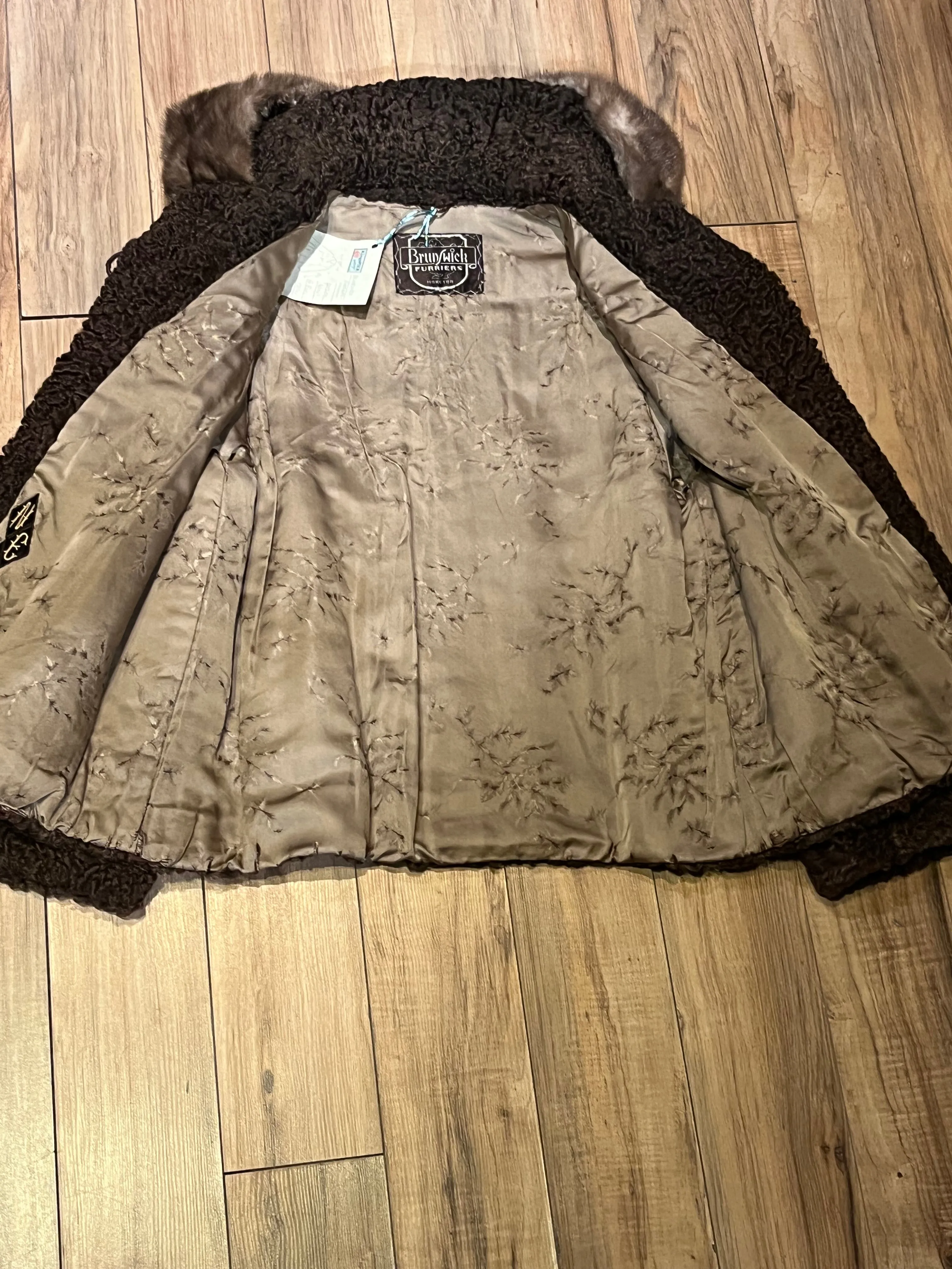 Vintage Brunswick Furriers Brown Persian Lamb Jacket with Fur Collar, Made in Canada, Chest 38”