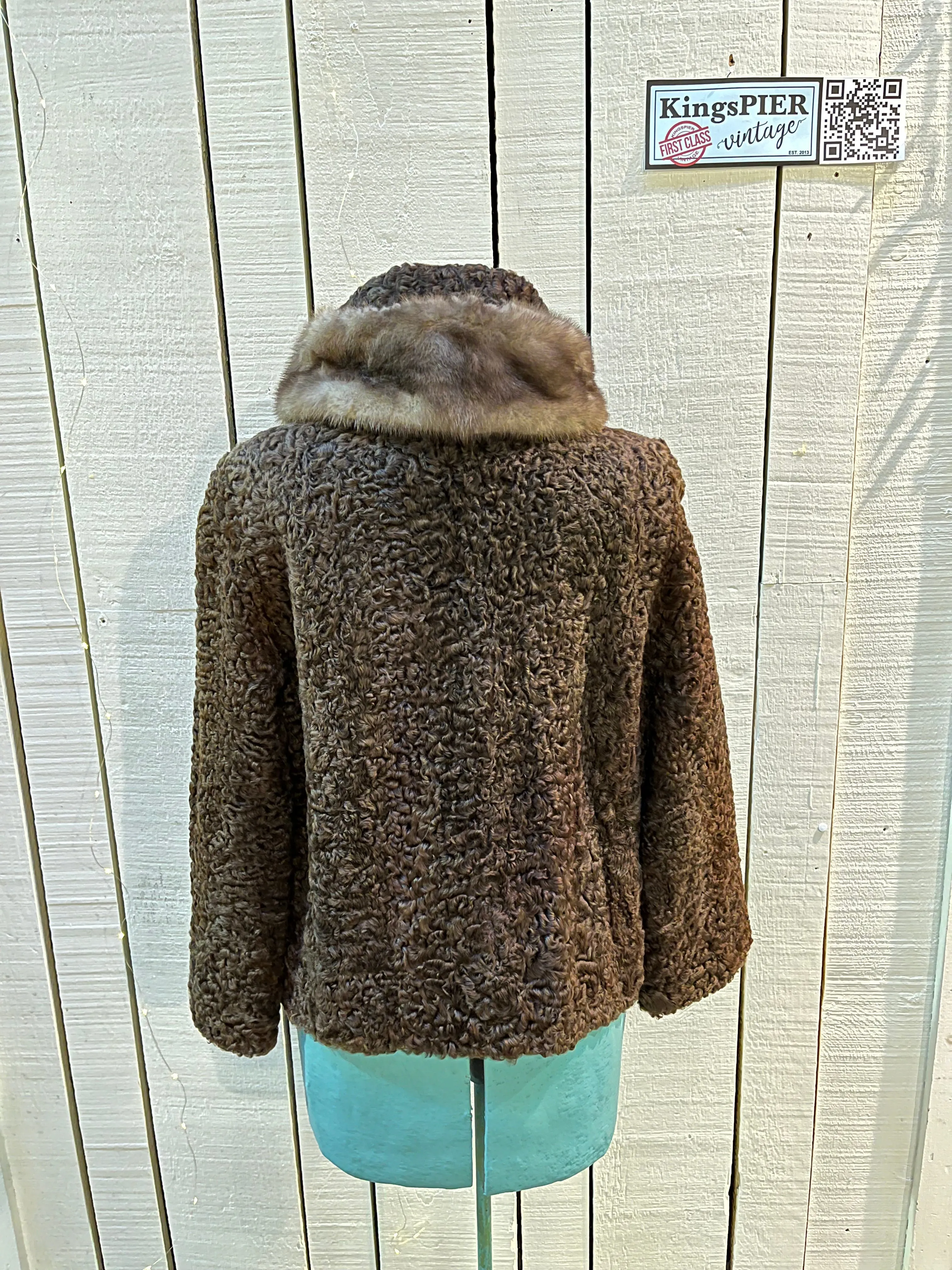 Vintage Brunswick Furriers Brown Persian Lamb Jacket with Fur Collar, Made in Canada, Chest 38”