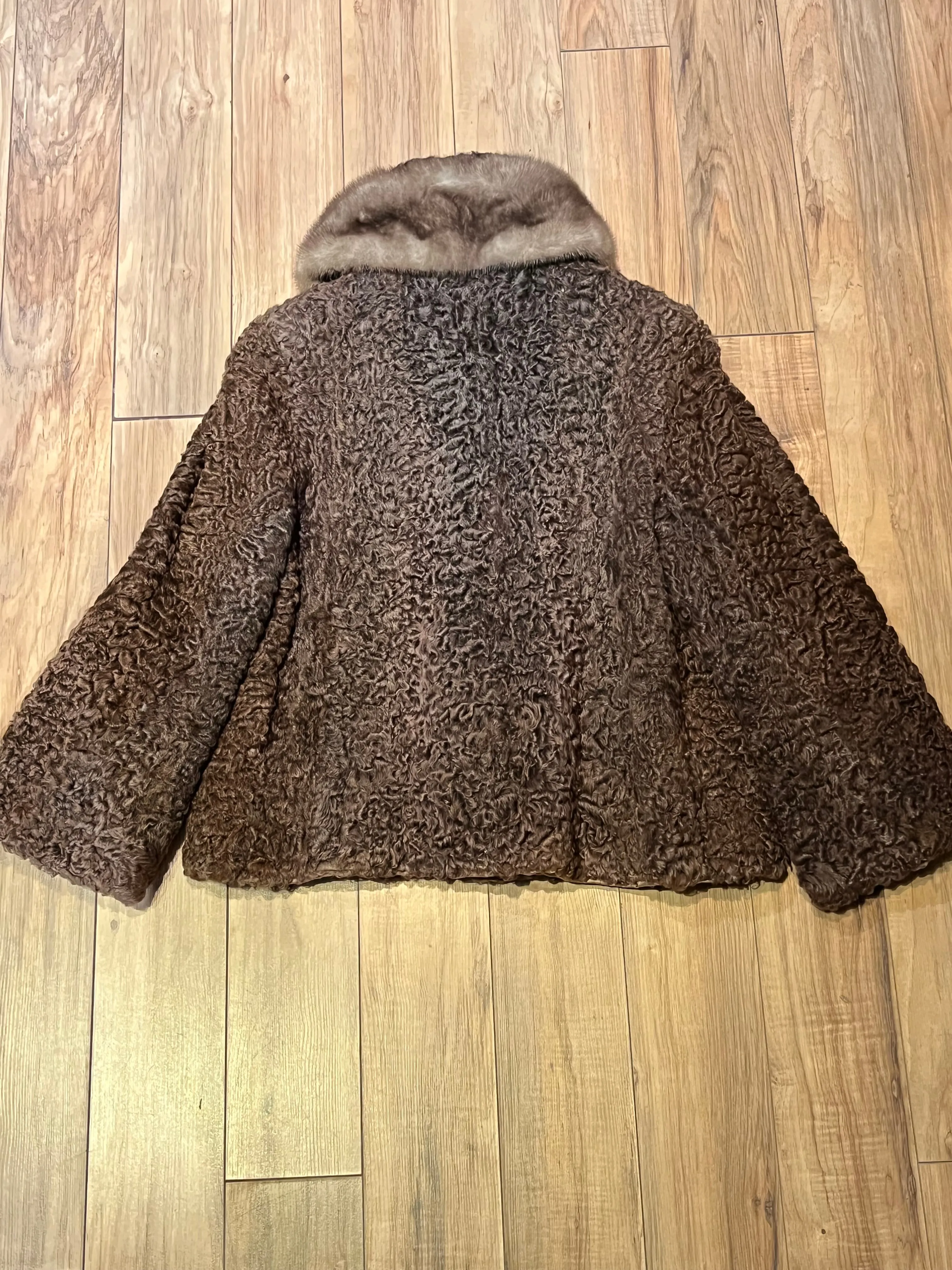 Vintage Brunswick Furriers Brown Persian Lamb Jacket with Fur Collar, Made in Canada, Chest 38”