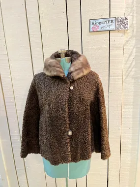 Vintage Brunswick Furriers Brown Persian Lamb Jacket with Fur Collar, Made in Canada, Chest 38”