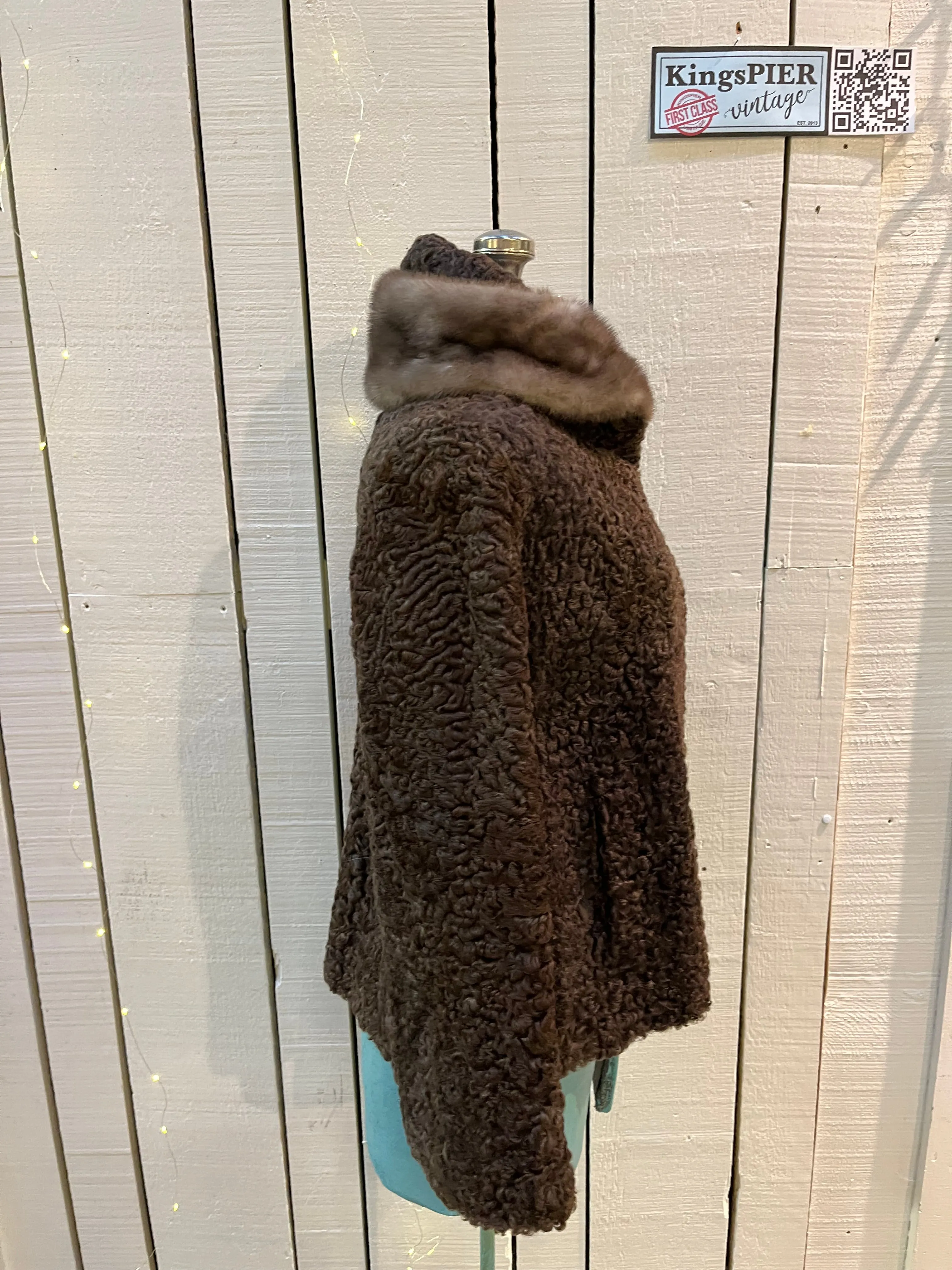 Vintage Brunswick Furriers Brown Persian Lamb Jacket with Fur Collar, Made in Canada, Chest 38”