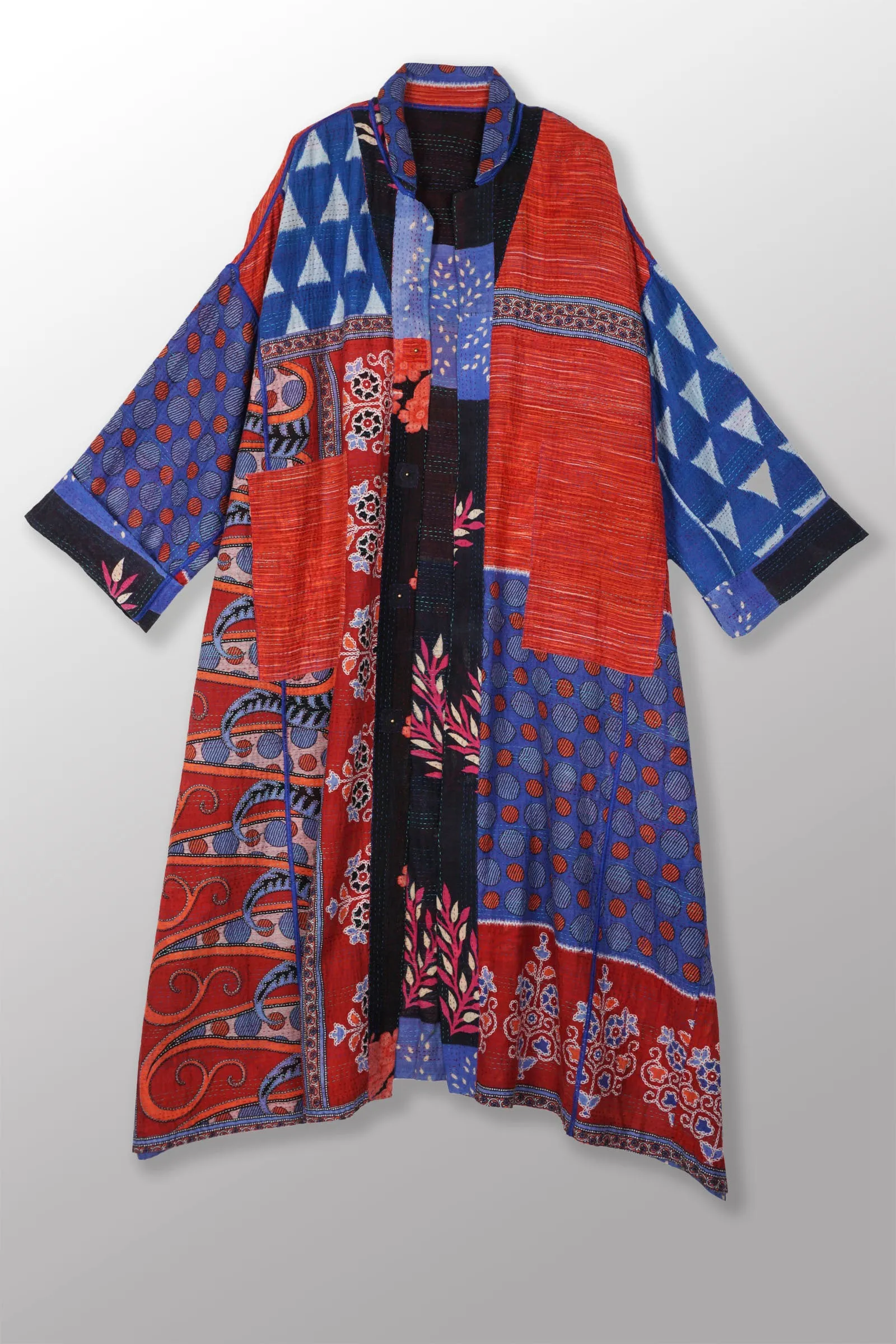 VINTAGE COTTON KANTHA OVERSIZED COAT - cv2326-0004a -