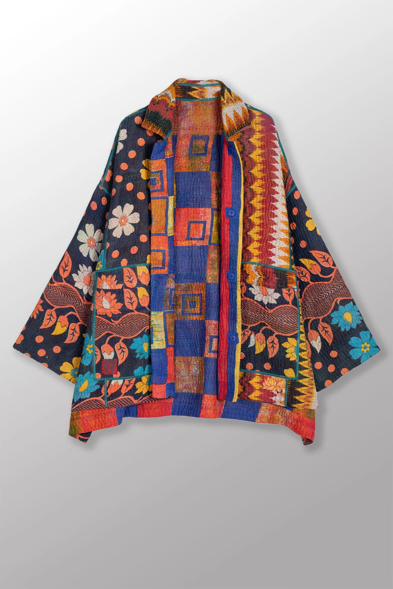 VINTAGE COTTON KANTHA OVERSIZED MINI COAT - cv4332-0035a -