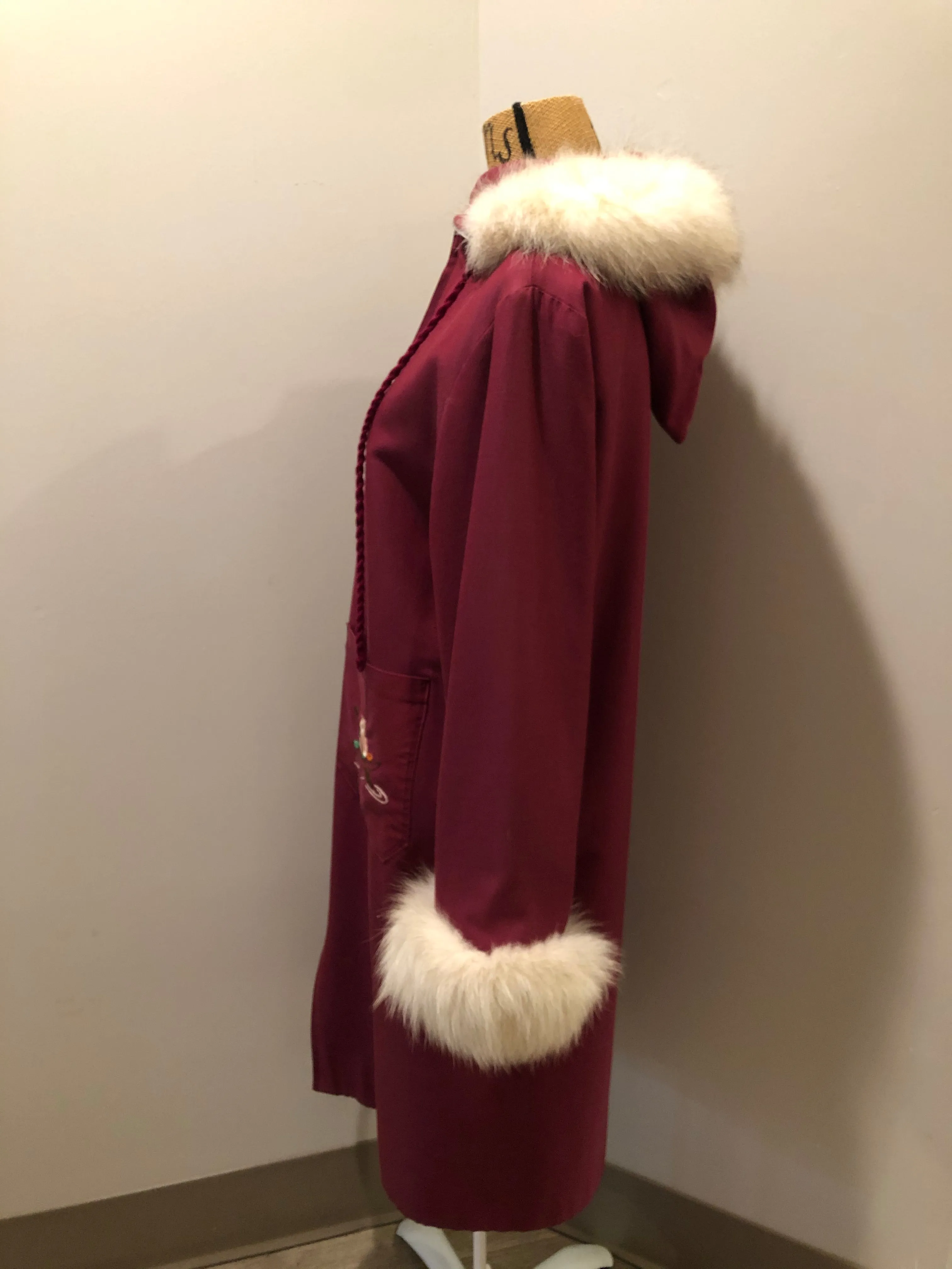 Vintage Pink Northern Parka with Kayak Motif, Made in Canada