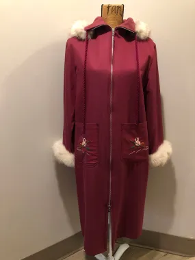 Vintage Pink Northern Parka with Kayak Motif, Made in Canada