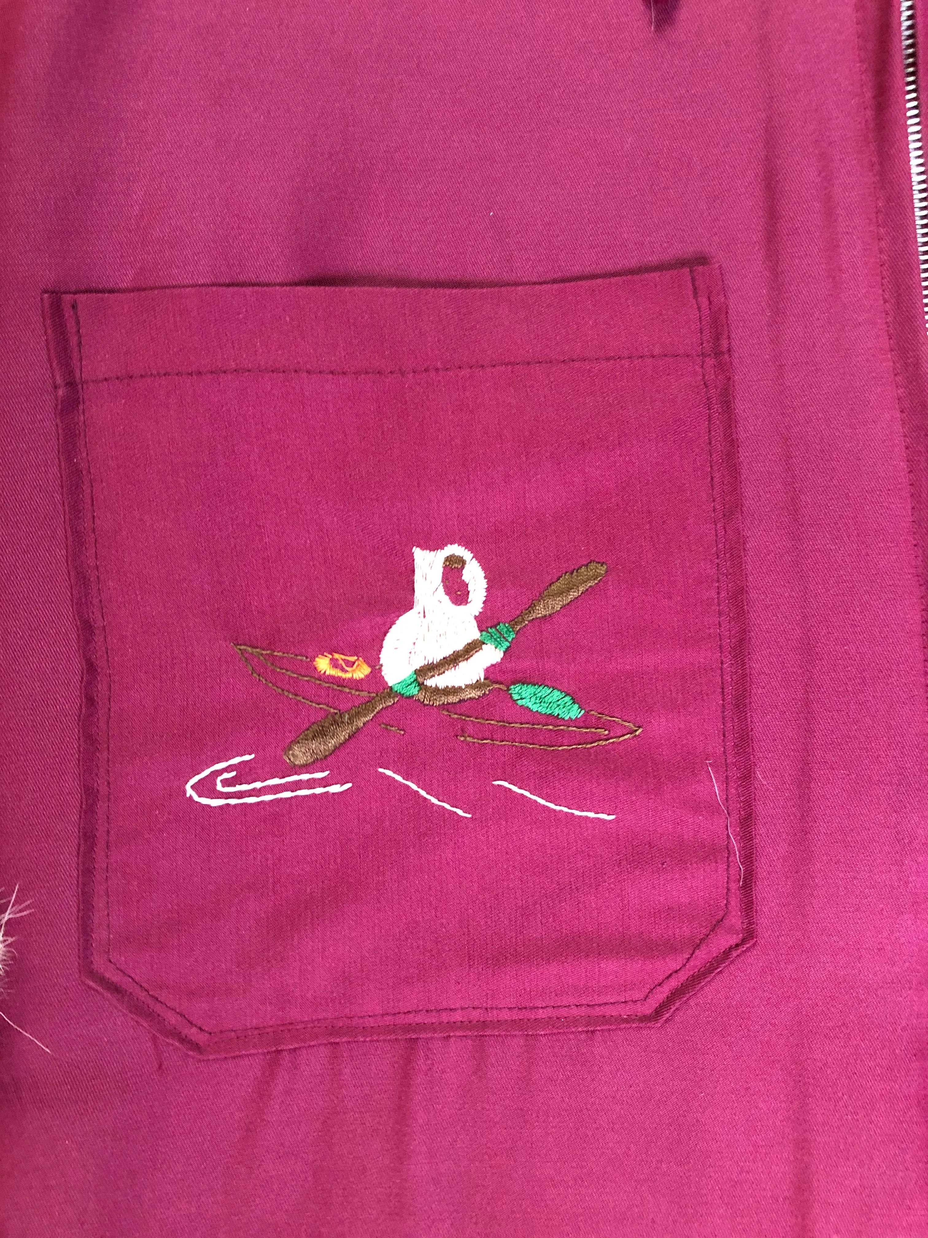 Vintage Pink Northern Parka with Kayak Motif, Made in Canada