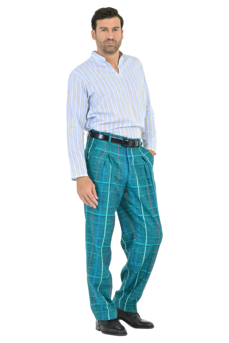 Yellow and Blue Striped Men's Shirt